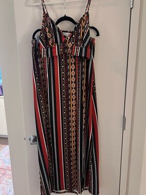 Striped V-Neck Maxi skirt 2 piece set in Rust & Black